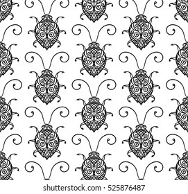 vector illustration, outline, doodle, bug, abstraction, seamless pattern