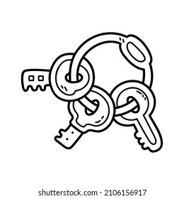 Vector illustration of  outline doodle key  for children, coloring and scrap book