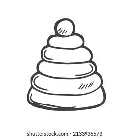 Ilustración vectorial de la pirámide del doodle de contorno para niños, coloración y libro de chatarra