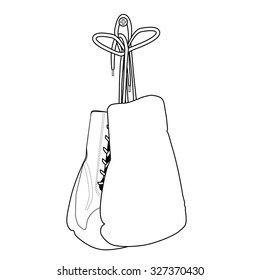 Vector illustration of outline drawing boxing gloves. Sport eqiupment. Pair of two boxing gloves. Hanging boxing gloves