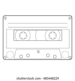 Vector illustration outline drawing cassette. Cassette tape line icon. Audio cassette