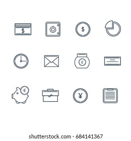 Vector illustration outline drawing web icon set - money, finance, payments