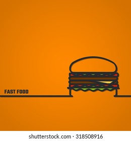 Vector Illustration Of Outline FastFood For Design, Website, Background, Infographic, Banner. FAt Meal Food Concept Template For Menu. Burger Silhouette 