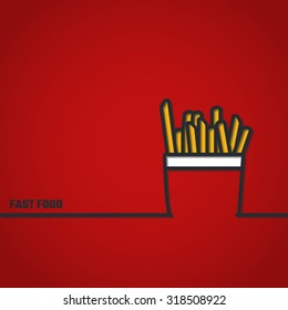 Vector Illustration Of Outline FastFood For Design, Website, Background, Infographic, Banner. FAt Meal Food Concept Template For Menu. Fry Silhouette. Potato Chips 