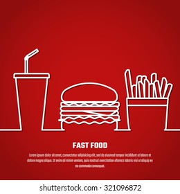 Vector Illustration of Outline FastFood for Design, Website, Background, infographic, Banner. FAt Meal Food concept Template for Menu. Burger silhouette 