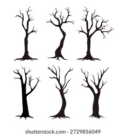 Bosque de contorno de Ilustración vectorial y tronco de colección de madera silueta de árbol seco. naturaleza silueta