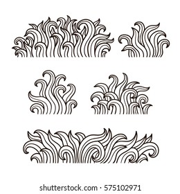 vector illustration, outline, grass, set, lawn, decoration, design element, spring, nature