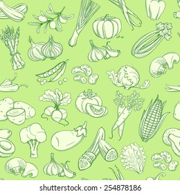 Vector illustration Outline hand drawn seamless vegetable pattern (flat style, thin  line). 