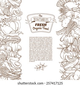 Vector illustration Outline hand drawn sketch seamless vegetable border (flat style, thin  line) 