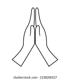 Vector illustration of outline hands pray icon on white background