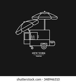 Vector Illustration of Outline     Hot Dog Street Snack Icon for Design, Website, Background, Banner. Silhouette Landmark Symbol of USA. Travel Infographic Fast Food Element Template