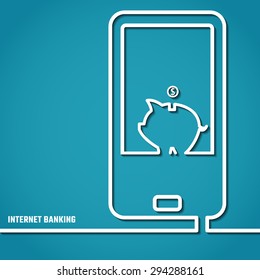 Vector Illustration of Outline Internet Banking for Design, Website, Background, Banner. Minimalistic Business Template. Logo for E-bank on Website in your Phone Concept infographic