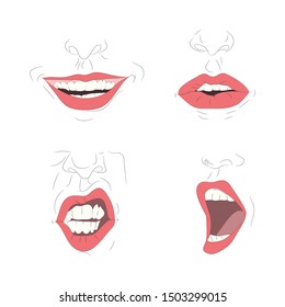 ilustración vectorial del contorno de los labios coloreados, vectorial, fondo blanco, labios rojos brillantes