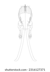 Vector Illustration of outline Mammoth Skeleton on Isolated White Background. Vector prehistoric contour skeleton of mammoth on white background isolated illustration.