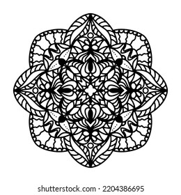 Vector Illustration Outline Mandala Flower Isolated on a White Background. Circular Ornament in Ethnic Oriental Style. Design for Henna, Mehndi, Tattoo, Floral Pattern, Decoration, Coloring Book Page.
