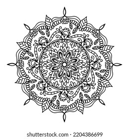 Vector Illustration Outline Mandala Flower Isolated on a White Background. Circular Ornament in Ethnic Oriental Style. Design for Henna, Mehndi, Tattoo, Floral Pattern, Decoration, Coloring Book Page.