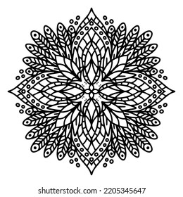 Vector Illustration Outline Mandala Flower Isolated on a White Background. Circular Ornament in Ethnic Oriental Style. Design for Henna, Mehndi, Tattoo, Floral Pattern, Decoration, Coloring Book Page.