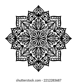 Esbozo de ilustración vectorial Flor de Mandala aislada en un fondo blanco. Ornamento circular de estilo étnico oriental. Diseño para Henna, Mehndi, Tatuaje, Patrón Floral, Decoración, Colores Página del Libro.