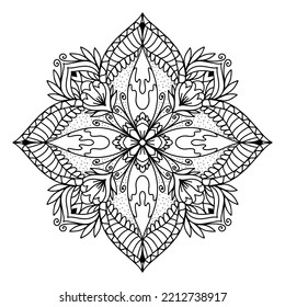 Vector Illustration Outline Mandala Flower Isolated on a White Background. Circular Ornament in Ethnic Oriental Style. Design for Henna, Mehndi, Tattoo, Floral Pattern, Decoration, Coloring Book Page.