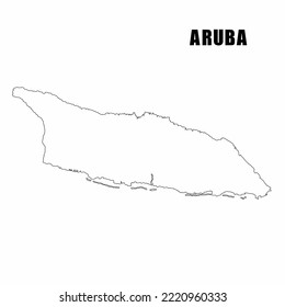 Vector illustration of outline map of Aruba. High-detail border map. Silhouette of a country map isolated on a white background. Map for infographic and geographic information.