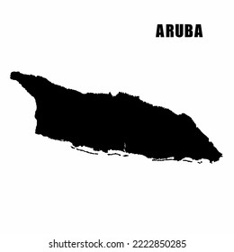 Vektorgrafik der Umrisskarte von Aruba. Detaillierte Grenzkarte. Silhouette einer Landkarte einzeln auf weißem Hintergrund. Karte für Infografiken und geografische Informationen.