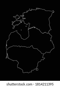 vector illustration of Outline map of Baltic countries on black background