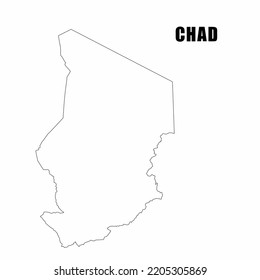 Vector illustration of outline map of Chad. High-detail border map. Silhouette of a country map isolated on a white background. Map for infographic and geographic information.