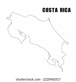 Vector illustration of outline map of Costa Rica. High-detail border map. Silhouette of a country map isolated on a white background. Map for infographic and geographic information.