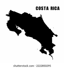 Vector illustration of outline map of Costa Rica. High-detail border map. Silhouette of a country map isolated on a white background. Map for infographic and geographic information.