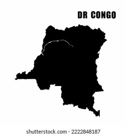 Vector illustration of outline map of Democratic Republic of the Congo. High-detail border map. Silhouette of a country map isolated on a white background. Map for infographic and geographic.
