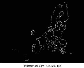 ilustración vectorial del mapa esquemático de los países de la Unión Europea sobre fondo negro
