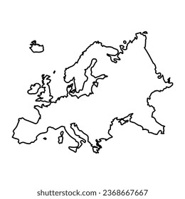 Vector Illustration of Outline Map of Europe in black with Transparent background (PNG).