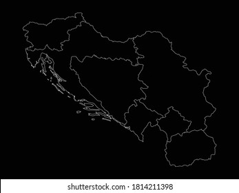 Vector Illustration Of Outline Map Of Former Yugoslavia Countries On Black Background