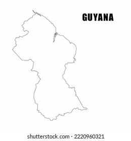 Ilustración vectorial del mapa esquemático de Guyana. Mapa de borde de alto detalle. Silhouette de un mapa del país aislado en un fondo blanco. Mapa para información infográfica y geográfica.