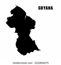 Vektorgrafik der Umrisskarte von Guyana. Detaillierte Grenzkarte. Silhouette einer Landkarte einzeln auf weißem Hintergrund. Karte für Infografiken und geografische Informationen.