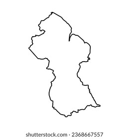 Vector Illustration of Outline Map of Guyana in black with Transparent background (PNG).