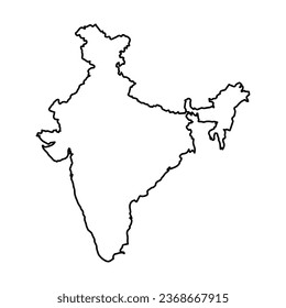 Vector Illustration of Outline Map of India in black with Transparent background (PNG).