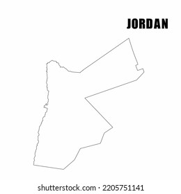 Vector illustration of outline map of Jordan. High-detail border map. Silhouette of a country map isolated on a white background. Map for infographic and geographic information.