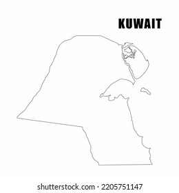 Vector illustration of outline map of Kuwait. High-detail border map. Silhouette of a country map isolated on a white background. Map for infographic and geographic information.