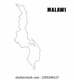 Vector illustration of outline map of Malawi. High-detail border map. Silhouette of a country map isolated on a white background. Map for infographic and geographic information.