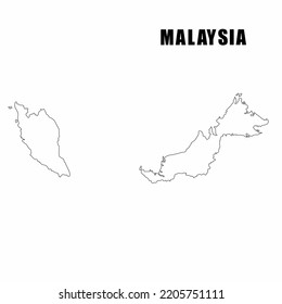 Vector illustration of outline map of Malaysia. High-detail border map. Silhouette of a country map isolated on a white background. Map for infographic and geographic information.