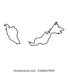 Vector Illustration of Outline Map of Malaysia in black with Transparent background (PNG).