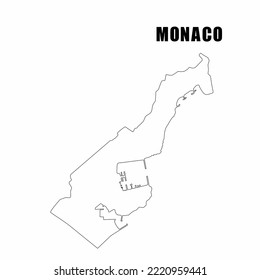 Vector illustration of outline map of Monaco. High-detail border map. Silhouette of a country map isolated on a white background. Map for infographic and geographic information.