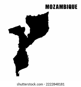 Vector illustration of outline map of Mozambique. High-detail border map. Silhouette of a country map isolated on a white background. Map for infographic and geographic information.