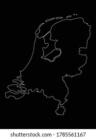 vector illustration of Outline Map of Netherlands on Black background