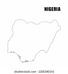Ilustración vectorial del mapa esquemático de Nigeria. Mapa de borde de alto detalle. Silhouette de un mapa del país aislado en un fondo blanco. Mapa para información infográfica y geográfica.