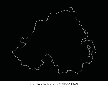 vector illustration of Outline Map of North Ireland on Black background
