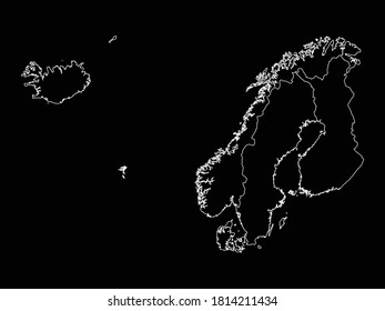 vector illustration of Outline map of North Europe-Nordic countries on black background