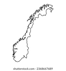 Vector Illustration of Outline Map of Norway in black with Transparent background (PNG).