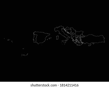 ilustración vectorial del mapa esquemático de los países de Europa del Sur sobre fondo negro